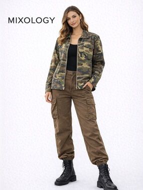 Mixology by John Eshaya Camo Jacket Petite Small Oversized Utility Zip Front